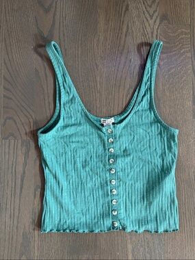 Billabong Teal Ribbed Button Front Tank Top Size Small